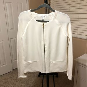 F21 White Mixed Material Zip Up Cardigan
